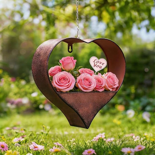 Metal Plant Hangers Indoor and Outdoor:Birthday Gifts for Mom Women Her Wife Garden Lovers - Heart Shape Hanging Planters for Window Wall Living Room Office Decor(Rustic)