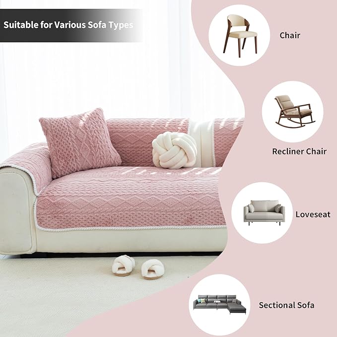 Plush Warm Couch Covers, Sectional Couch Cover Washable, Funny Fuzzy Pet Couchs Covers for Sofa, Non-Slip Couchs Protector for Dogs, Cozy Sofa Cover for Pet & Kid (1PC, Pink, 36"×83")