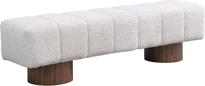Christopher Knight Home Manila 64" Boucle Dining Bench, Upholstered Ottoman Bench, Rectangular Dining Seat, Spacious Seating, Long Footstool for Living Room Dining Room, No Assembly Needed, Beige