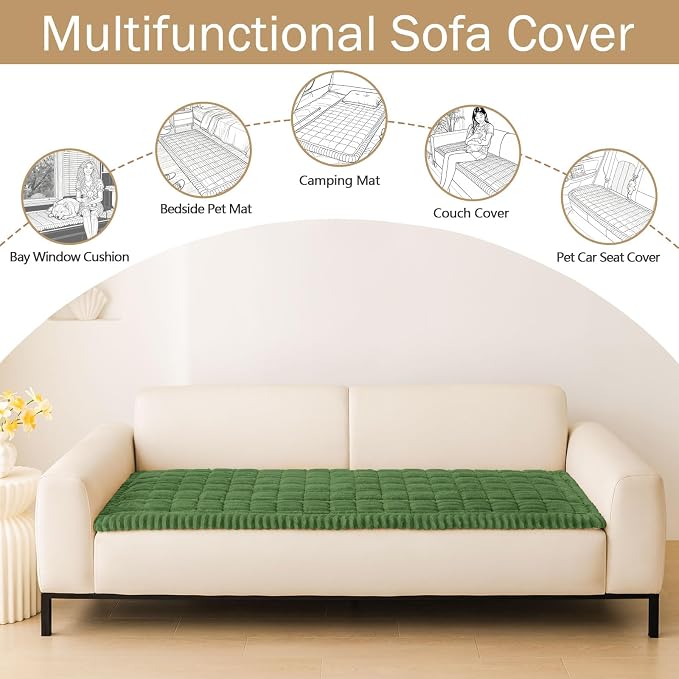 hyha Couch Cover for Dogs Washable, Non Slip Thick Flannel Sofa Protector, Pet Friendly Plush Furniture Cover for Sectional Sofa & Loveseat (Olive Green, 35.4" x 88")