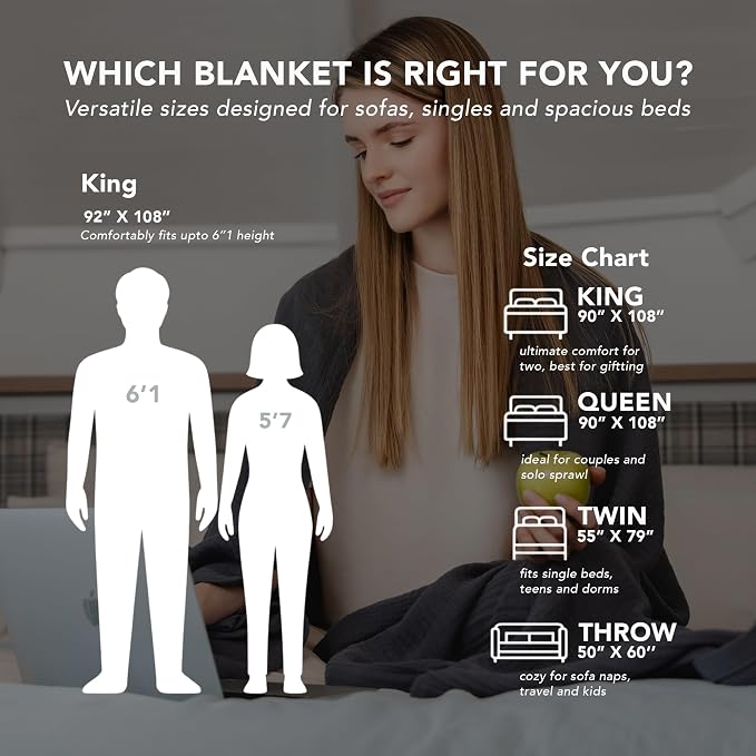 Goqan Muslin Blanket Queen 79x90 – 100% Turkish Cotton 4 Layer Boho Muslin Blanket for Adults, Four Season, Lightweight and Thin, Soft, Breathable for Bed - Dark Grey