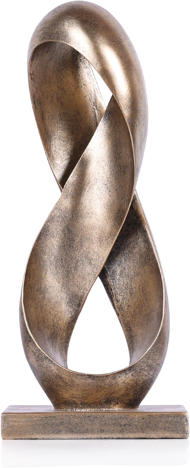 Large Bronze Knot Decor Statue 14.6in Tall, Resin Geometric Tabletop Sculpture for Coffee Table, Modern Decorative Object for Shelves Mantel, Contemporary Home Decor Accent, Decorative Knot