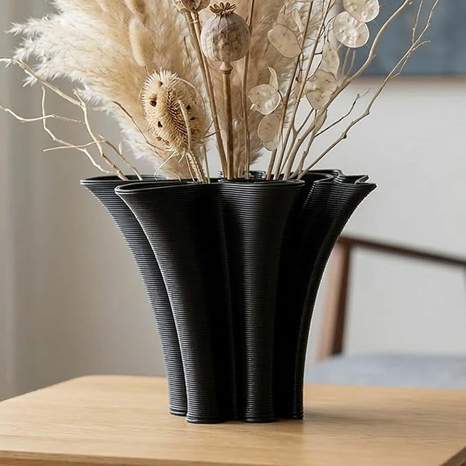 Black Ceramic Vase for Home Decor, Boho Artistic Irregular Shape Decorative Vase, Unique Modern Accent for Living Room Bedroom or Entryway