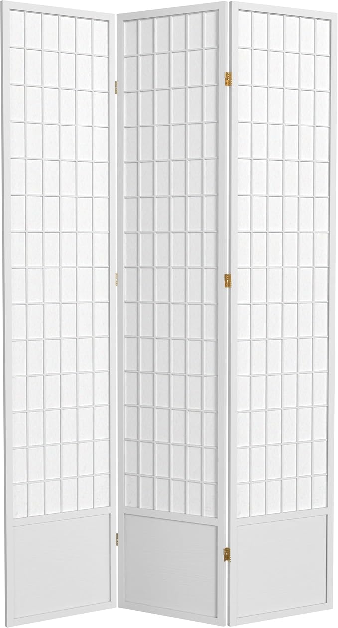 Red Lantern 7 ft. Tall Window Pane Shoji Screen - White - 3 Panels