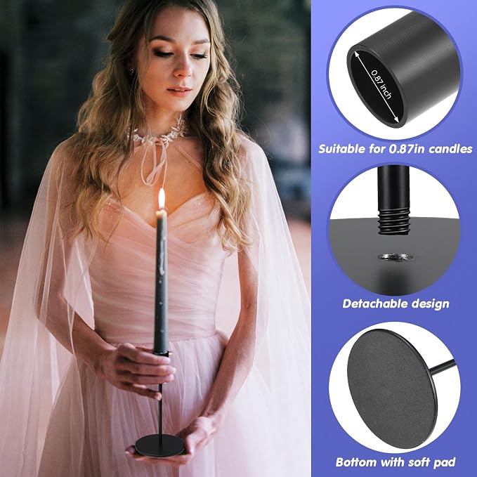 Sieral Candle Holders Bulk Taper Candlesticks Holders Set Modern Decorative Metal Candelabras for Wedding Anniversary Home Dinning Table Centerpiece Xmas Party Decor(Matte Black,15 Pcs)