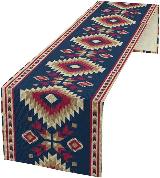 Aztec Southwest Table Runner,Ethnic Style Design Fabric Pattern Geometric Table Runners Decor for Garden Farmhouse Wedding Party Holiday Dinner Home 13x120 Inch