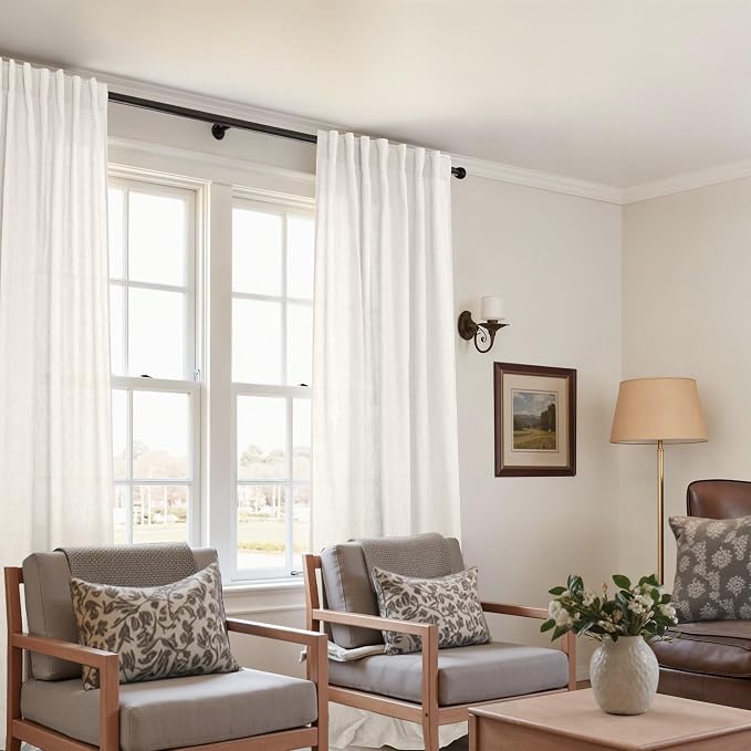 KOUFALL 60 Inch Wide Linen Curtains, Privacy Sheer Light Filtering Boho Back Tab Pleated Curtains for Living Room Bedroom, 60x84 Inch Long, 2 Panel Set, Cream Beige
