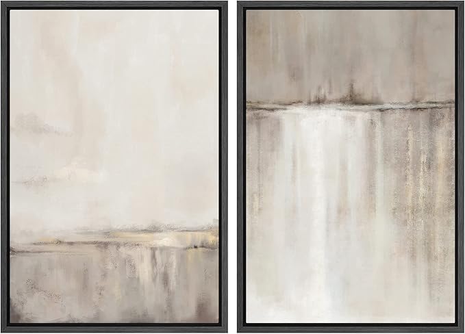 SIGNWIN Framed Canvas Print Wall Art Set Grunge Duotone Tan Landscape Abstract Shapes Illustration Modern Art Decorative Nordic Chic Relax/Zen for Living Room, Bedroom, Office - 16"x24"x2 Black