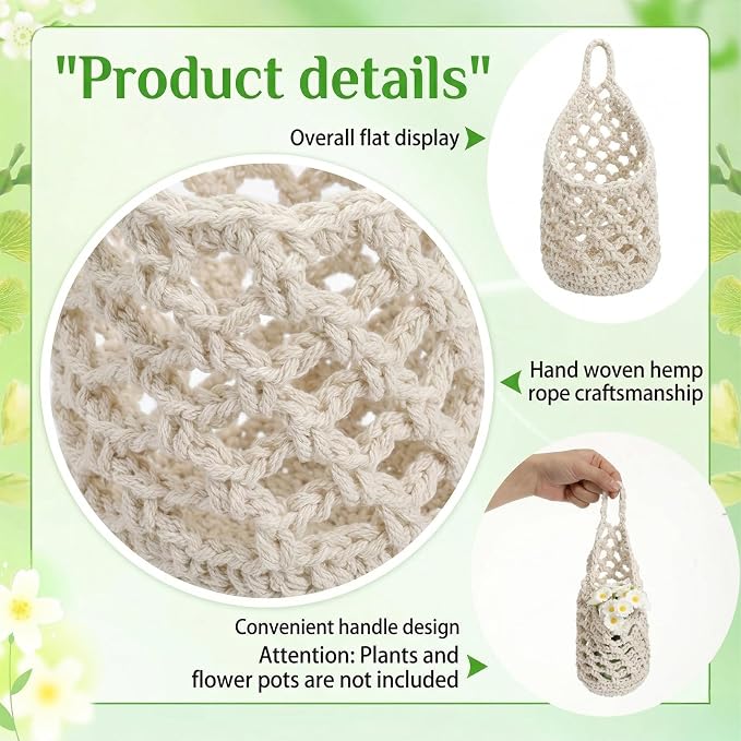 6 Pack Macrame Plant Hangers, Small Hanging Planters for up to 5 Inch Pot | Hanging Fruit Baskets for Kitchen Boho Wall Planters for Indoor Plants, Cup and Wall-Mounted Storage-Beige, 9.4" X 5.1"