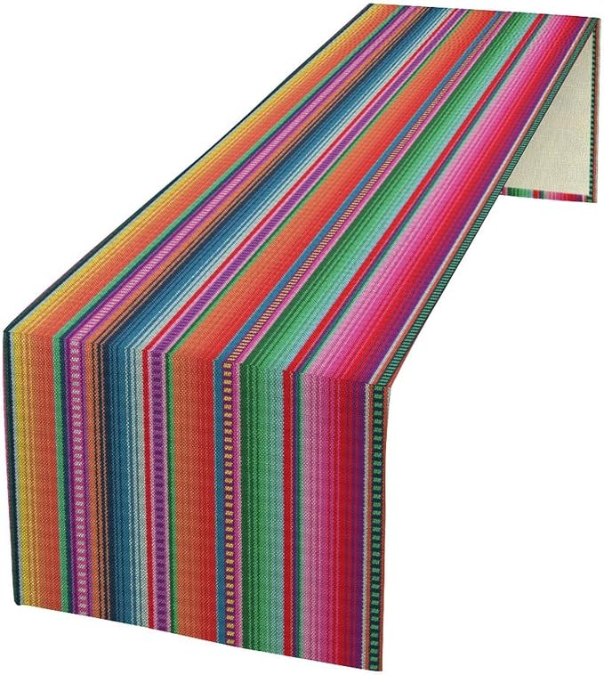 YCness Mexican Striped Table Runner Mexican Poncho Pattern Traditional National Ornament Table Runner for Party Living Room Home Bedroom Kitchen, 13x70 Inch