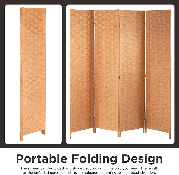 Wood Mesh Woven Design 4 Panel Folding Wooden Screen Room Divider