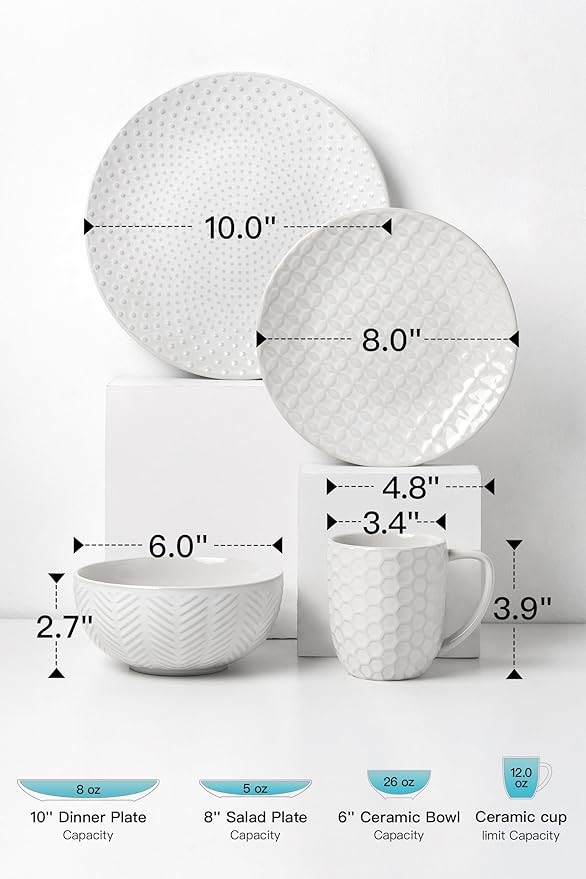 FOBENTA 24-Piece Ceramic Dinnerware Set with Mugs,Complete Plates and Bowls Set for 6,Stylish Dish Set with Coffee Cups for Hosting, Families, & Gift Giving