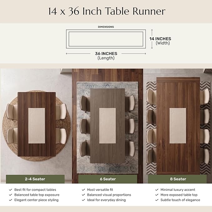 Solino Home Linen Table Runner 36 Inches - Amalfi Stripe 100% Pure Linen Natural and White Table Runner 14 x 36 Inch Ideal for Dresser and Coffee Tables - Summer