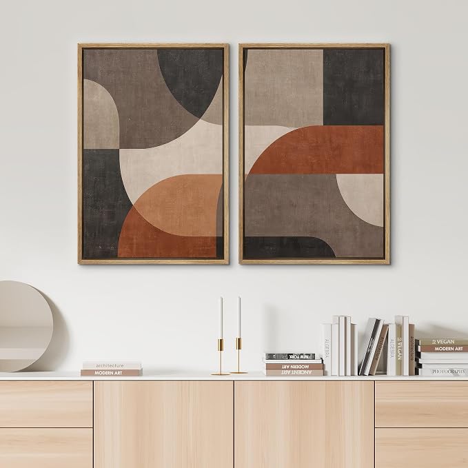 SIGNWIN Framed Canvas Print Wall Art Set Earth Tone Abstract Geometric Shapes Illustrations Graffiti & Street Art Modern Art for Living Room, Bedroom, Office - 16"x24"x2 NATURAL