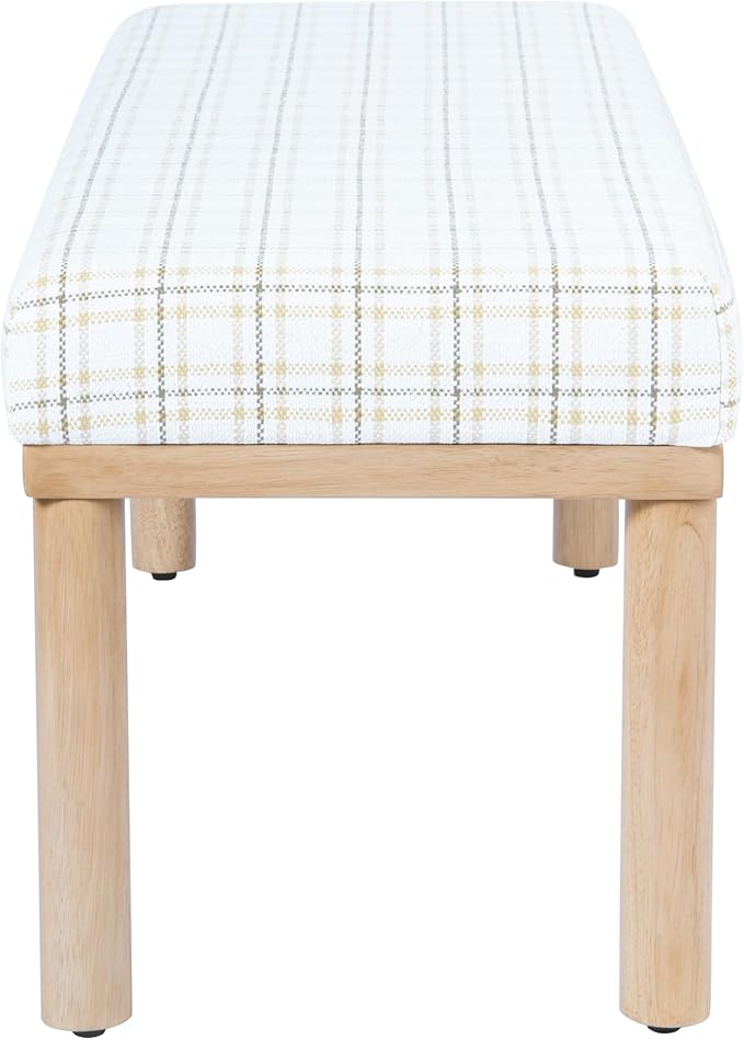 HomePop Oslo Bench - Natural Plaid Woven Fabric