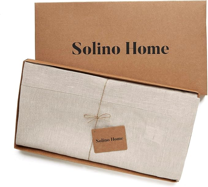 Solino Home Linen Tablecloth 60 x 120 Inch - 100% Pure Linen Light Natural Table Cloth for Rectangle Tables - Athena, Machine Washable Tablecloth for Summer