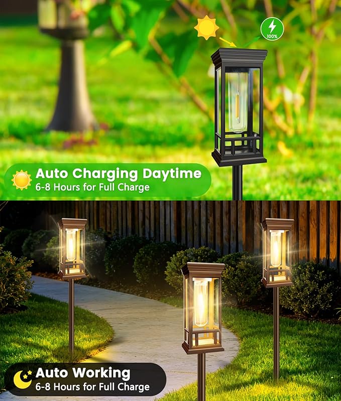 8 Pack Solar Pathway Lights Outdoor, Taller Bright Solar Path Lights Waterproof, Auto On/Off Solar Powered Garden Lights for Outside Landscape Path Yard Walkway Lawn Driveway Patio Lighting Decor