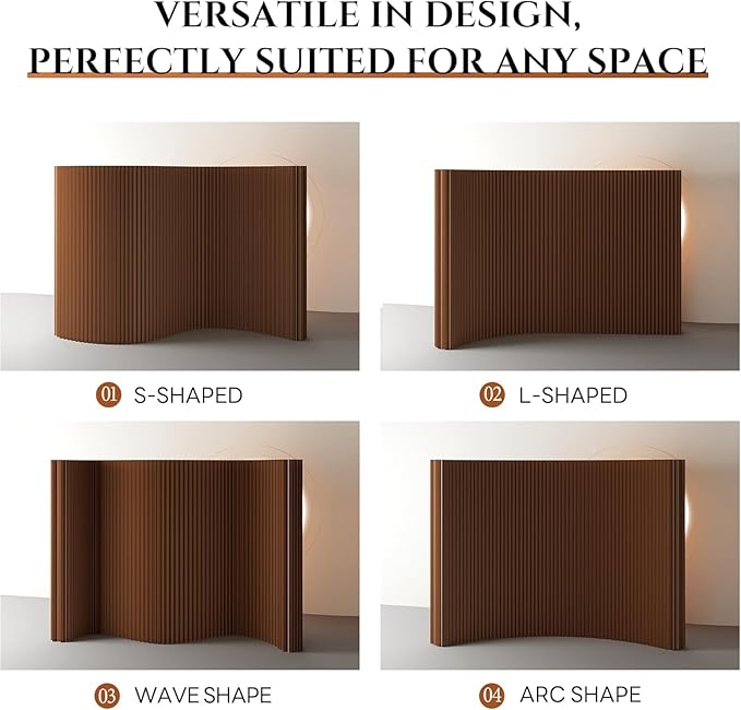 Folding Room Dividers, Portable Paper Partition, Retractable Privacy Screen for Dorm Studio Office Dressing Room Beauty Salon, Versatile Shapes, Easy for USE and Storage, Brown