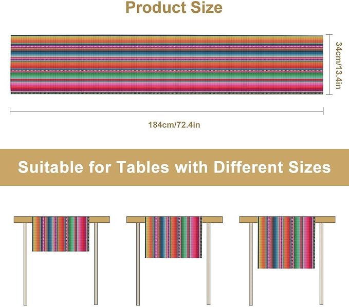 YCness Mexican Striped Table Runner Mexican Poncho Pattern Traditional National Ornament Table Runner for Party Living Room Home Bedroom Kitchen, 13x90 Inch