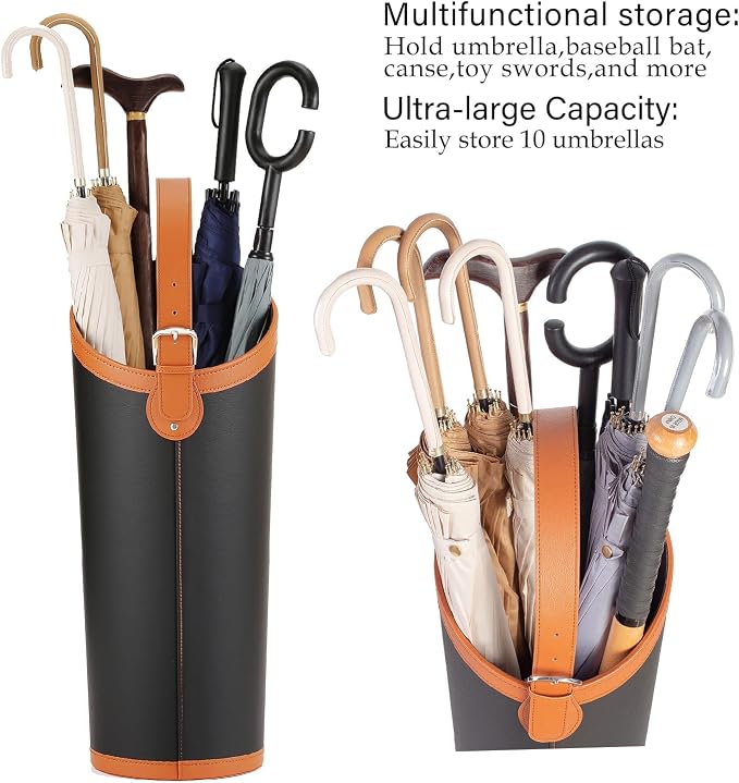 Faux Leather Large Umbrella Holder Entryway，Modern Black Umbrella Rack Stand Indoor