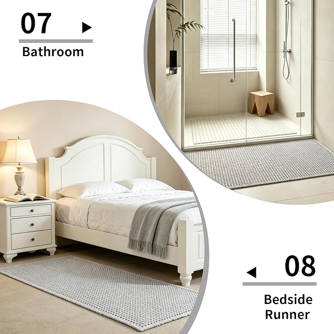 Disolla Waffle Bath Mat, Non Slip Absorbent Bathroom Runner Rug, Washable Quick Dry Ultra Soft Long Bathroom Floor Mat, Large Grey & White Bath Rug for Tub Shower, 24''x70''