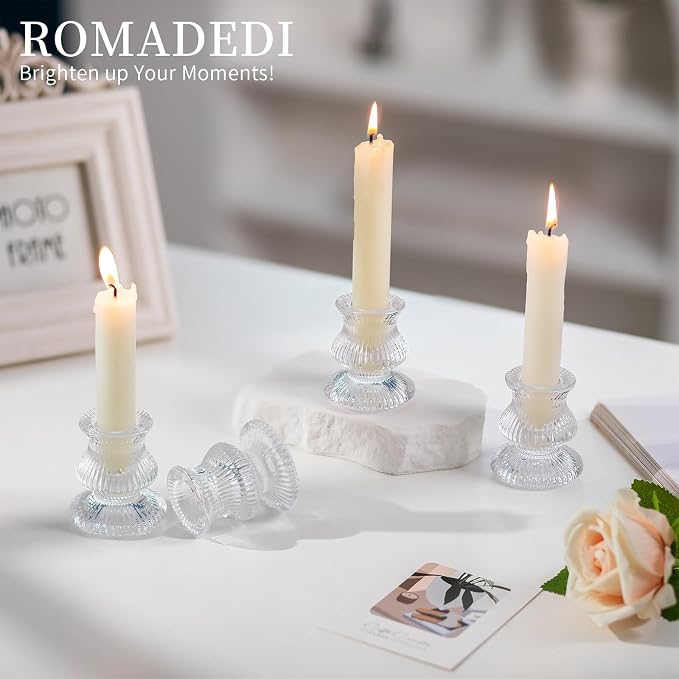 Romadedi Glass Candle Holder for Candlestick - 10 Pcs Clear Small Tapered Candle Holder Decor Bulk Wedding Table Centerpiece for Candle Sticks Christmas Party Living Room Dinner Advent