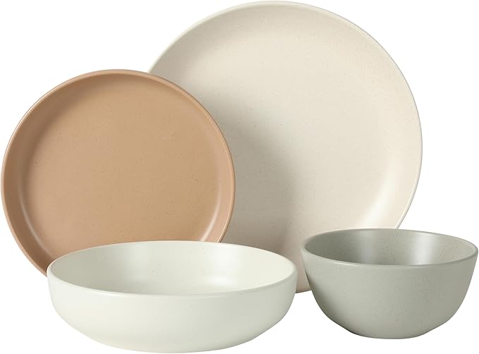 Gibson Elite Leeds Court Plates and Bowls Sets, 16-Piece Stoneware Dinnerware Sets, Assorted Colors, Round Speckle Reactive Glaze Dish Set
