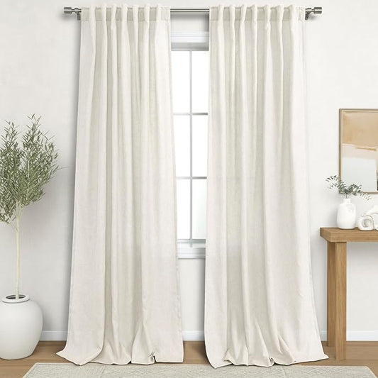 KOUFALL 120 Inches Long Linen Curtains for Backdrop,Elegant Sheer Light Filtering Boho Luxury Curtains for Living Room,2 Panel Set,Extra Wide 52 x 10 FT Length 10FT Size,Ivory Cream Beige Off White