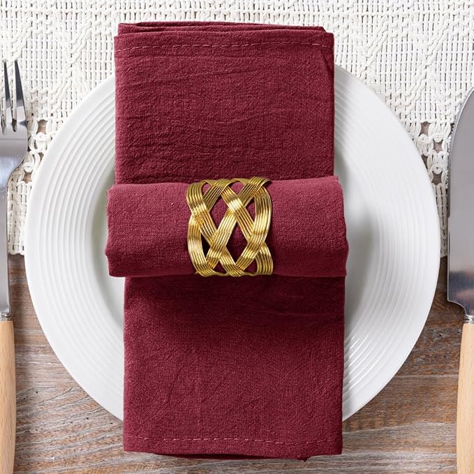 MLMC 8 Pack Burgundy Cloth Napkins Rustic Washable Cotton Linen Napkins Set of 8 17"x17" Reusable Wine Red Dinner Napkins Cloth for Wedding Bridal Baby Shower Table Decor
