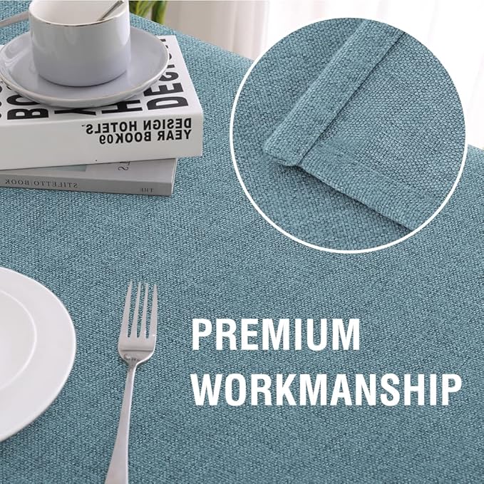 H.VERSAILTEX Linen Textured Tablecloth Round 60 inch Waterproof Decorative Table Cloth Spill-Proof Linen Look Cover for Party Table Extra Soft and Thick Fabric Wrinkle Free, Heather Stone Blue