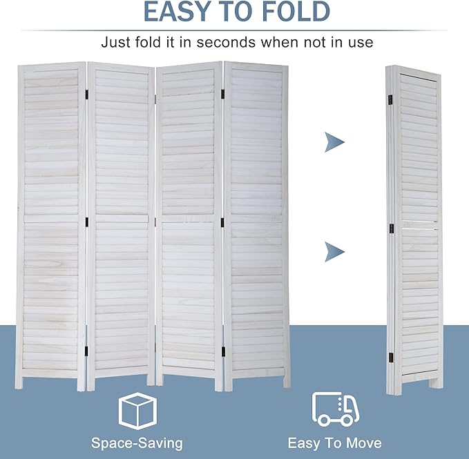 4 Panel 67" H Room Divider Partition Folding Wood Frame Screen Freestanding Privacy Divider Portable Breathable Partition Japanese-Inspired Oriental Shoji Screen Wall Divider for Home Office, White