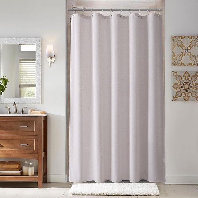 Naturoom Champagne Linen Shower Curtain, Cloth Textured Fabric Shower Curtain Set with Hooks, Simple Elegant Modern Farmhouse Country Ultra Thick Bath Curtains for Bathroom,Water Repellent,60x72