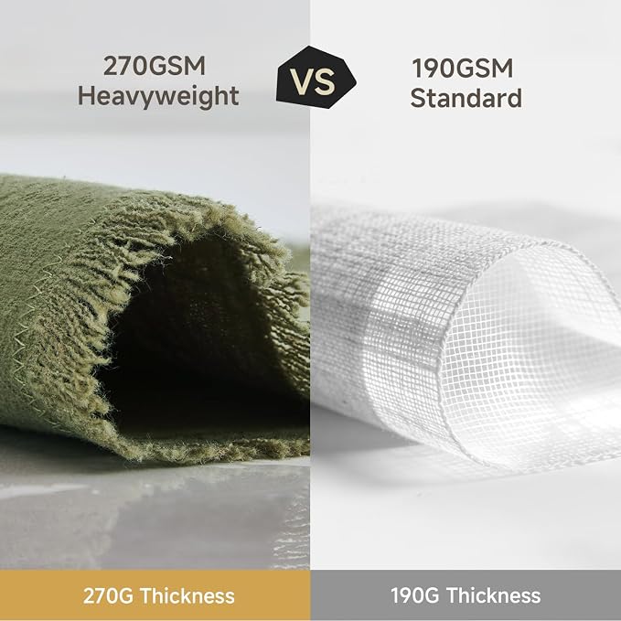 KINGSTONE 14 x 108 Inches Frayed Edge Table Runner, 270G Heavyweight Sand Washed Slub Texture Cotton Linen for Modern Farmhouse, Rustic Home Decorations Dining Room Wedding Boho Decor, Moss Green
