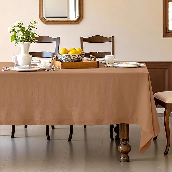 Linen World Linen Tablecloth,100% French Linen Beige Tablecloth 108" x 60" Inch,Washable Rectangular Tablecloth for Dining,Outdoor,Weddings and Restaurants,Decorative Thanksgiving Christmas