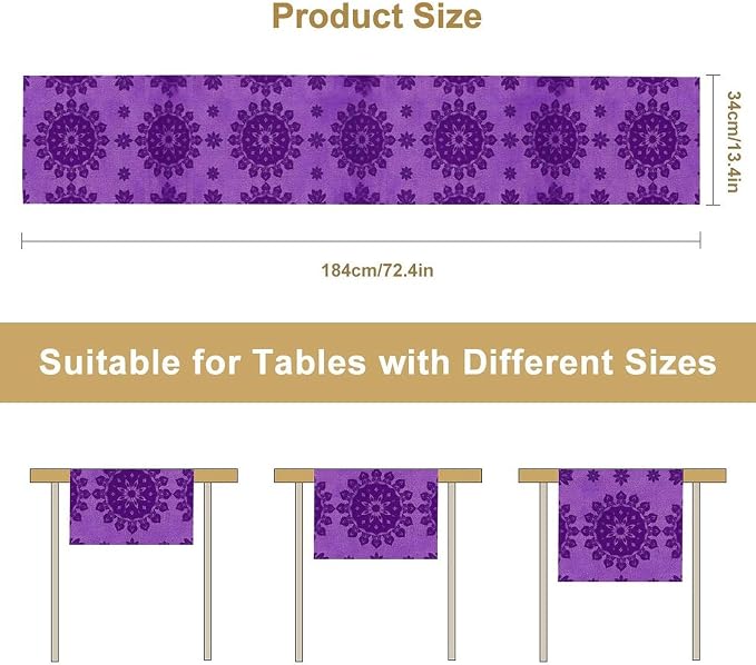 YCness Abstract Flower Mandela Table Runner, Watercolor Purple Geometric Modern Vintage Art Table Runner Table Cloth for Wedding Party Holiday Home Decor, 13x90 Inch