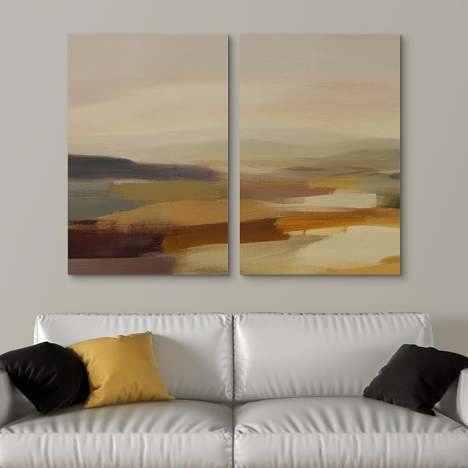 Canvas Print Wall Art Warm Ochre Abstract Landscape Modern Illustrations Modern Art Decorative Minimal Relax/Calm for Living Room, Bedroom, Office - 24"x36" x 2