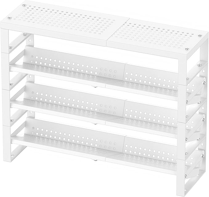 Jojocross Expandable, Stackable, Adjustable Spice Rack kitchen Organizer,Metal Pantry Storage Shelves - Multi-Tier Shelf for Cabinet, Countertop, Pantries, Cupboard or Wall Mount,White