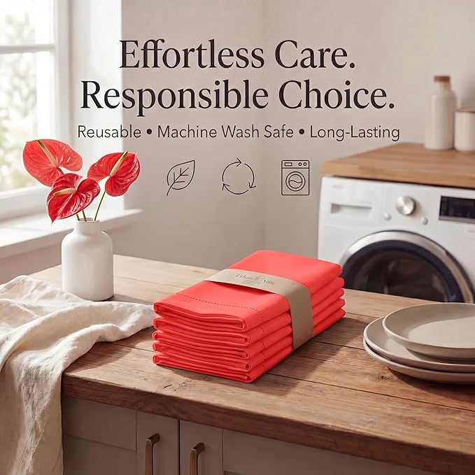 Urban Villa Cloth Napkins 100% Cotton Highly Absorbent Washable Durable Reusable Premium Dinner Napkins Ideal for Gifts for Mothers Day Hotel Farmhouse Parties - Red (20" x 20", Set of 12)