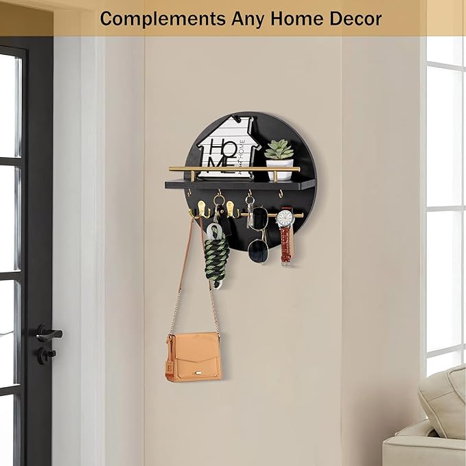 dreampossible Key Holder for Wall Decorative with Shelf and Hooks, Mail Organizer Wall Mount with Sunglasses Holder, Circular Design Entryway Key Rack Hanger, Rustic Home Decor