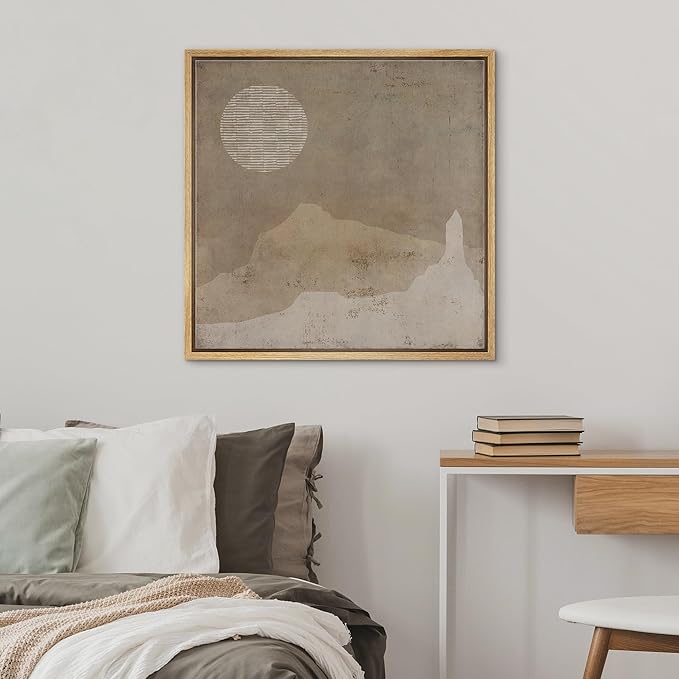 SIGNWIN Framed Canvas Print Wall Art Grunge Dark Brown Minimal Landscape Abstract Shapes Illustrations Modern Art Decorative Boho Relax/Zen Nordic for Living Room, Bedroom, Office - 16"x16" Natural