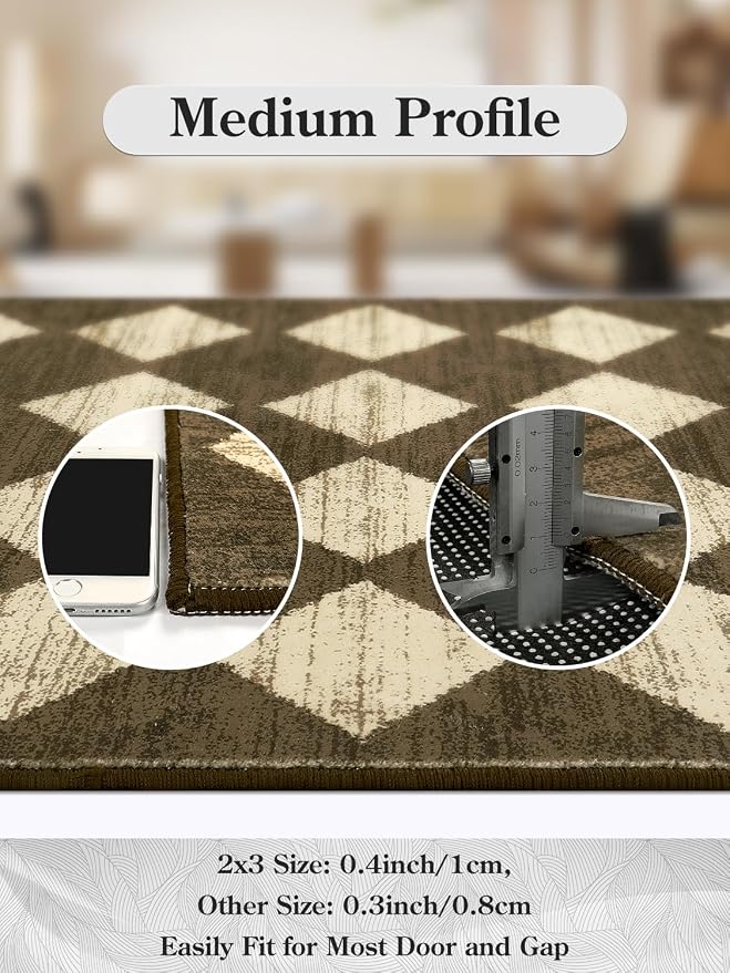 Lahome Zelie Machine Washable 3x5 Area Rug, Soft Rugs for Entryway Non Slip Kitchen Rugs, Moroccan Trellis Non Slip Non Shedding Printed Indoor Front Door Carpet for Bathroom Entrance, Brown