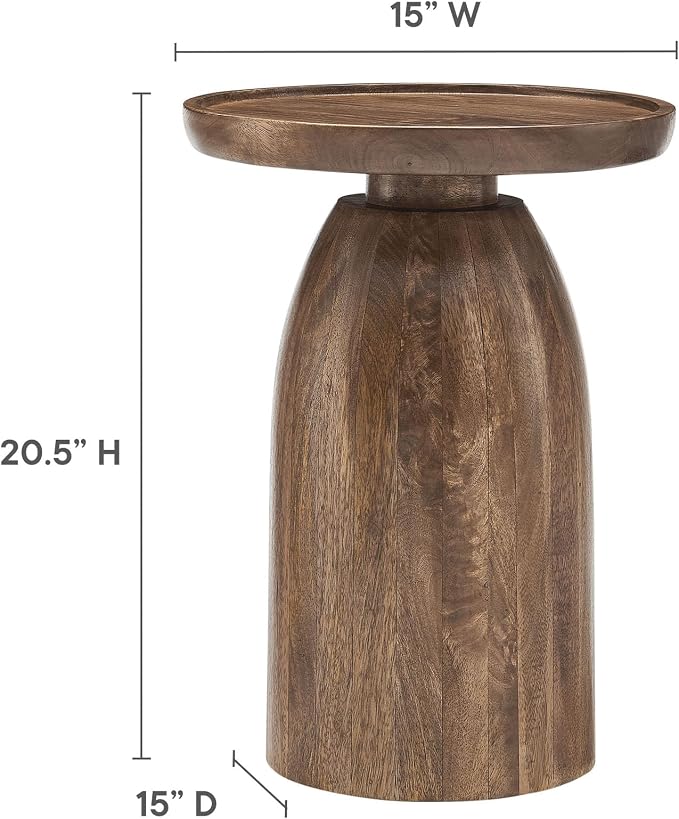 Modway Holloway Solid Mango Wood Side End Table in Walnut – Contemporary Wooden Accent Table for Living Room – Small Round Plant Stand or Pedestal Drink Table