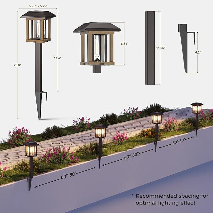 XMCOSY+ 4-Pack Solar Pathway Lights Outdoor, 25 Lumens Vintage Edison LED Landscape Lighting, IP65 Waterproof Seeded Glass & Metal Stakes Solar Powered Garden Lights for Yard Patio Walkway Driveway