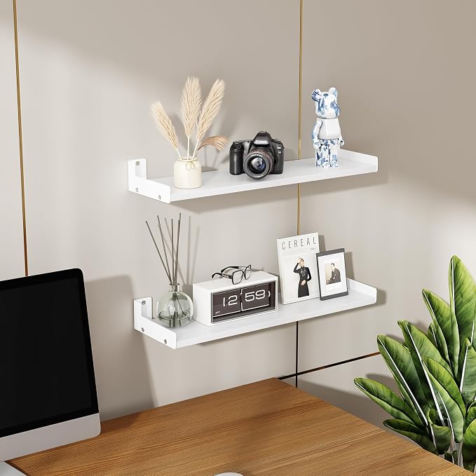 Floating Shelves for Wall, Shelves for Decor Storage Set of 6, Wall Mounted Wood Shelf for Bedroom, Living Room, Bathroom, Kitchen,Long Picture Ledge Shelves. (White)