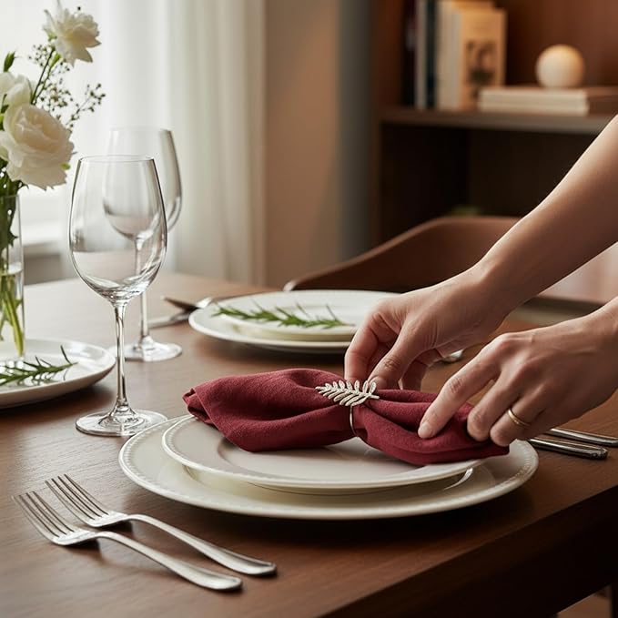 Linen Napkins –100% French Flax – Stonewashed Pure Linen Cloth Napkins - Size 18 Inch x 18 Inch – Set of 4 (Plum Burgundy)