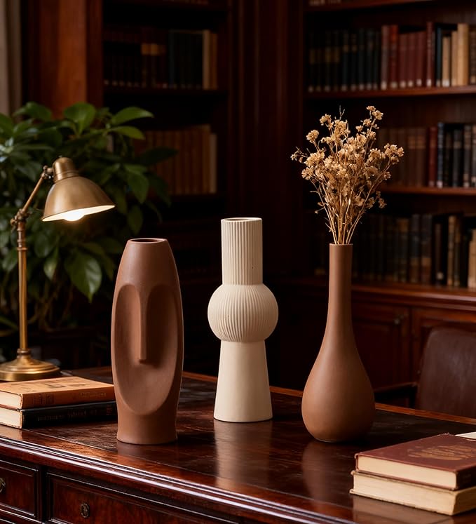 Ceramic Vase Set of 3 Home Decor Modern Farmhouse Style Living Room Ornament Dining Table Room Pottery Small Vases for Dried Flowers Colorful