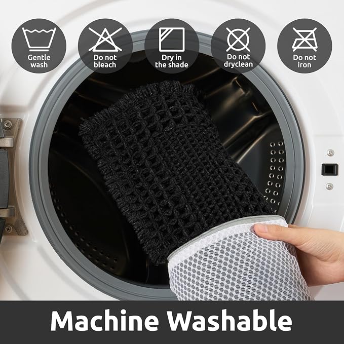 AMOAMI Waffle Bath-Mat, Absorbent Bath Mats for Bathroom Non Slip, Machine Washable Bathroom Rugs with Tassels Ultra Soft Boho Bath Rugs for Floor 24"x36" Black