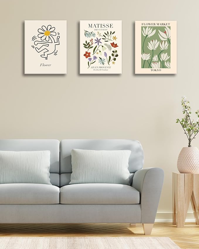 HesenDot 16x12IN Matisse Wall Art,Framed Canvas Bathroom Wall Art Pictures,Wood Framed Abstract Prints for Bedroom,Living Room,Minimalist Office Wall Decor 3Pack