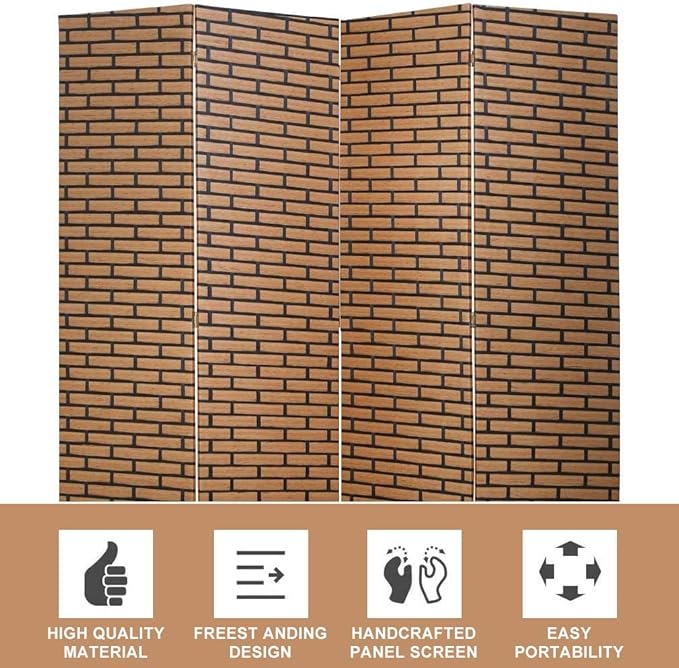 Room Dividers and Folding Privacy Screens 4 Panel 6 ft Foldable Portable Room Seperating Divider, Handwork Wood Mesh Woven Design Room Divider Wall, Room Partitions and Dividers Freestanding, Brick