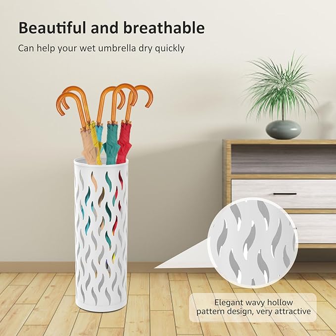 Umbrella Stand Metal Umbrella Holder Hollowed Umbrella Rack Freestanding Umbrella Stand Rack Practical Umbrella Organizer Indoor Umbrella Storage Rack for Home Entryway(white-1-circular)